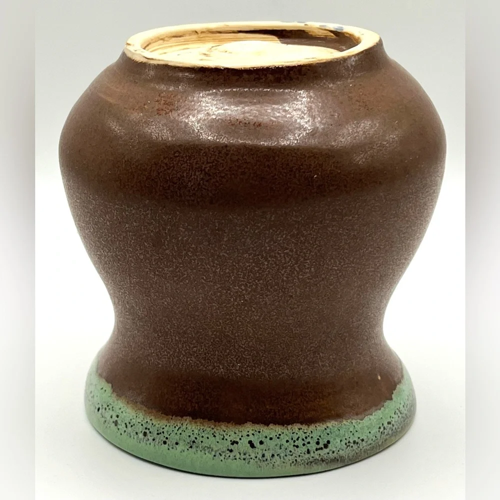 Studio Art Pottery Small Brown Green Handmade Ceramic Vase 3.5 in